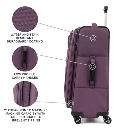 Travelpro Tourlite Softside 25" Expandable Luggage with 4 Spinner Wheels, Lightweight Suitcase, Checked Medium, Deep Purple - color: Deep Purple, size: Checked-Medium 25-Inch