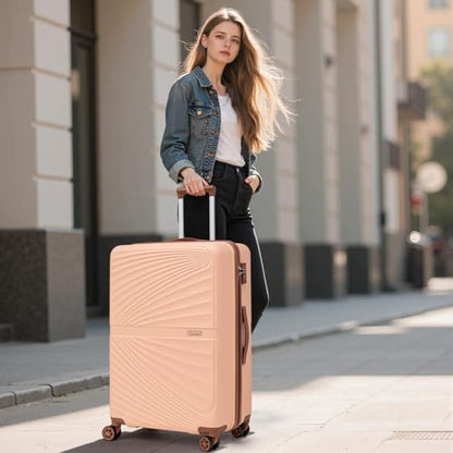 Luggage Sets 5 Piece Hardside Suitcase Pink (20"/24"/28"/DB/TB) | ABS Hard Case,TSA Lock Spinner Wheels,Carry On Luggage Sets for Travel - color: Pink