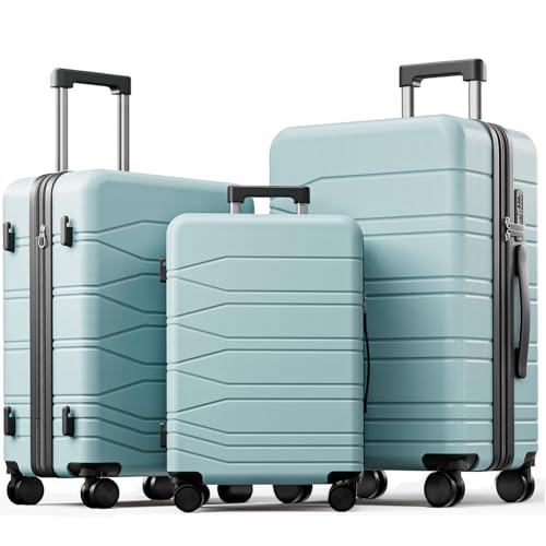 3 Piece Expandable Luggage Set with Spinner Wheels Hardshell Suitcase Set - color: Light Blue
