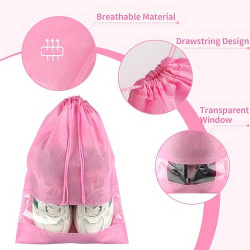 Pink Travel Shoe Bags - 10 Pcs Non-Woven Packing Bags with Clear Window - color: Pink, style: 10 Pack