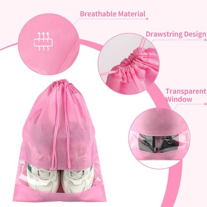 Pink Travel Shoe Bags - 10 Pcs Non-Woven Packing Bags with Clear Window - color: Pink, style: 10 Pack