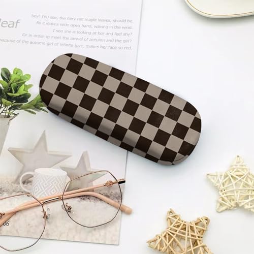 Glasses Case Hard Shell Eyeglass Protective Case Eyeglasses Holder Box with Cleaning Cloth for Women Girls Men Cute - color: L11-brown Checkered