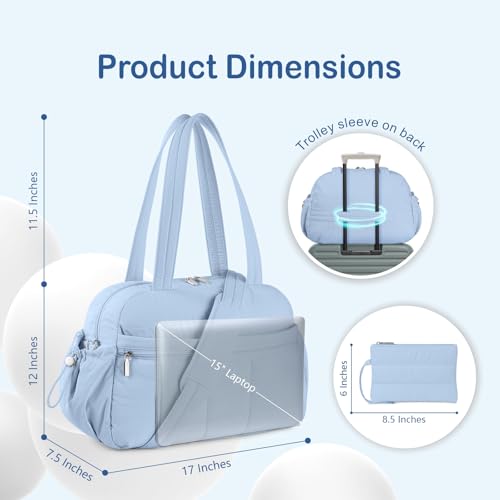 TOPDesign Travel Duffel Bag, Puffy Carry On Overnight, Gym Bag w/Wet Pocket - color: Ocean Blue