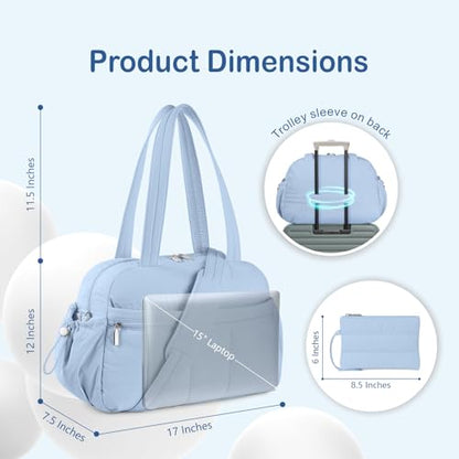 TOPDesign Travel Duffel Bag, Puffy Carry On Overnight, Gym Bag w/Wet Pocket - color: Ocean Blue