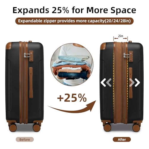 LARVENDER Luggage Sets 6 Piece, Expandable Suitcases Set with Wheel, Black - color: Black Brown, size: 6 piece set