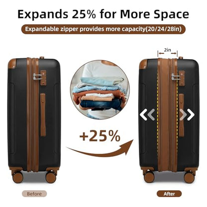 LARVENDER Luggage Sets 6 Piece, Expandable Suitcases Set with Wheel, Black - color: Black Brown, size: 6 piece set