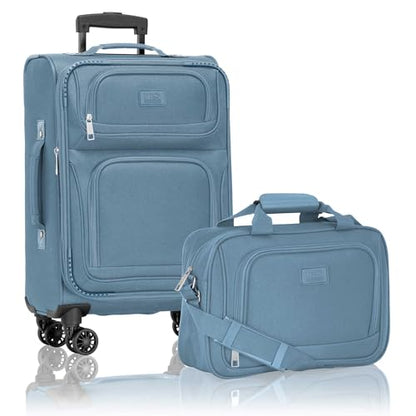 U.S. Traveler Rio Lightweight Softside Rolling Carry-on Suitcase, 4-Wheel Set, Light Blue - color: Light Blue, size: 22"/14"