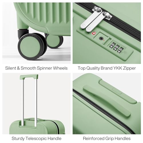 mixi 24 Inch Checked Luggage PC Hardshell Suitcases with Wheels for Travel Woman Men, Avocado Green - color: Avocado Green TSA2, size: 24-inch
