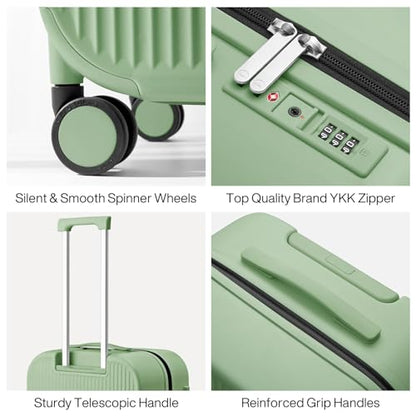 mixi 24 Inch Checked Luggage PC Hardshell Suitcases with Wheels for Travel Woman Men, Avocado Green - color: Avocado Green TSA2, size: 24-inch