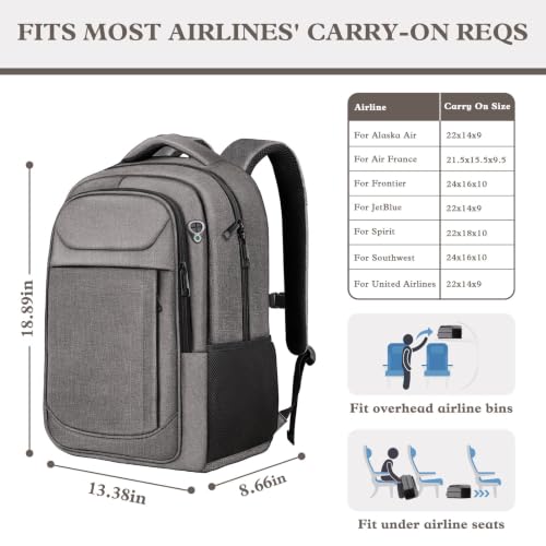 17" Travel Laptop Backpack, Airline Approved Computer Bag, Grey - color: Grey, size: 17.3 Inch(40L)