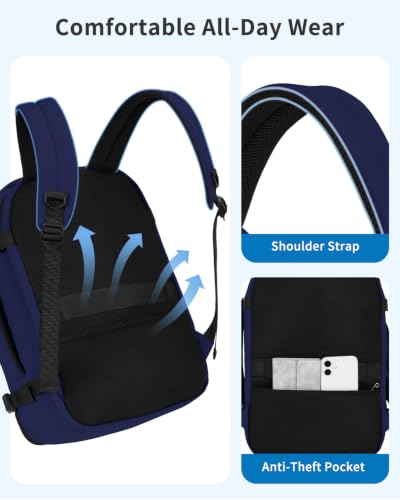 WANDF Personal Item Travel Bag 18x14x8, Carry On Laptop Backpack (Navy) - color: B-navy Blue, size: 18x14x8