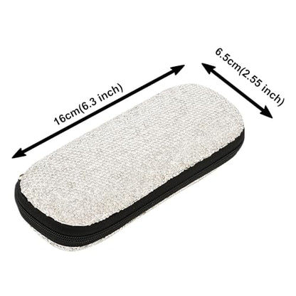 Sparkly Rhinestone Eyeglasses Case Bling Diamond Hard Shell Eyeglasses Protective Cases for Sunglasses - color: Zipper-white