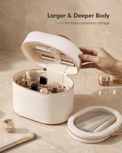 Prite 2 Pcs Makeup Bag Set Travel Cosmetic Case with Clear Pouch for Women - color: Beige-Brown