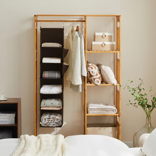 YOUDENOVA Hanging Closet Organizer and Storage, 6-Shelf, Brown - color: Brown