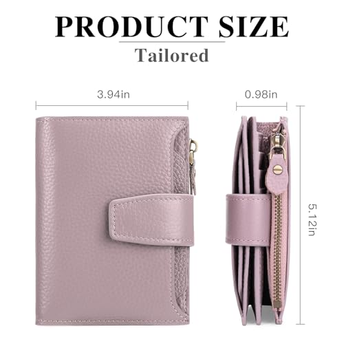 FALAN MULE Small Wallet Women RFID Blocking Leather Bifold Compact Card Holder Wallet with Zipper Coin Pocket - color: Light purple