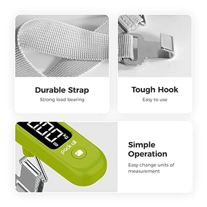 pack all Digital Luggage Scale for Travel, 110Lbs Capacity, 0.1Lb Precision - color: Apple Green