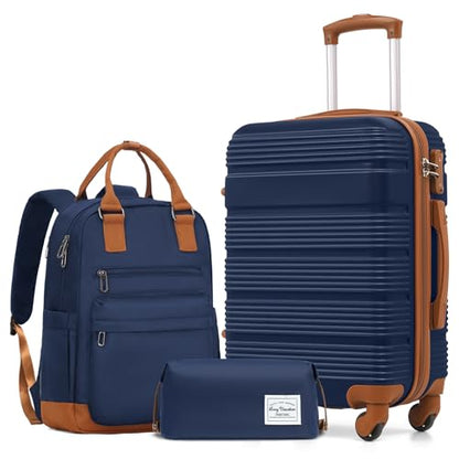 LONG VACATION Luggage Sets with Spinner Wheels, Carry on Suitcase 3 Piece - color: NAVY, size: 3 piece set(BP)