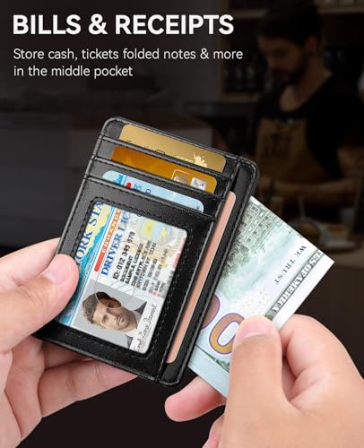 Teskyer Slim Minimalist Wallet for Men, RFID Front Pocket Card Holder - color: Black