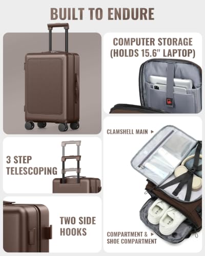 Joyway 20-Inch Hardside Carry-On Luggage & Expandable Backpack Set, Coffee - color: Coffee, size: 2-Piece Set (20/BP)
