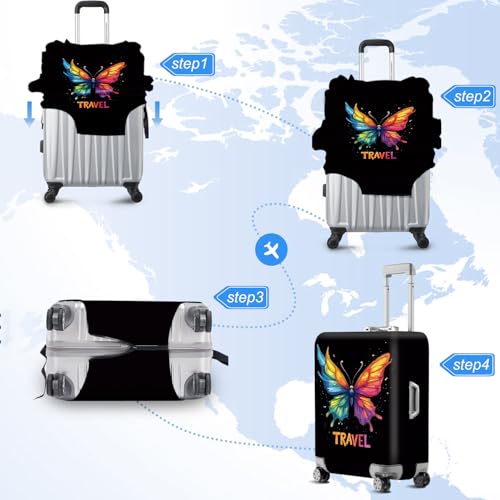 ANNA QUEEN Travel Butterfly Luggage Cover Suitcase Protector Suitcase Cover Anti-Scratch,Stretchable Bag Cover Washable Durable Polyester with Elastic Hem with Zipper Closure - color: Butterfly-Travel, size: M(fits 24-26Inch suitcase)