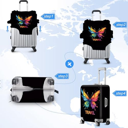ANNA QUEEN Travel Butterfly Luggage Cover Suitcase Protector Suitcase Cover Anti-Scratch,Stretchable Bag Cover Washable Durable Polyester with Elastic Hem with Zipper Closure - color: Butterfly-Travel, size: M(fits 24-26Inch suitcase)