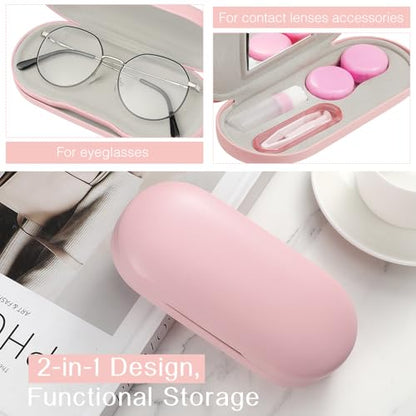 MoKo Double Eyeglass Case,Glasses and contact case 2 in 1 with Mirror - color: Ab-pink