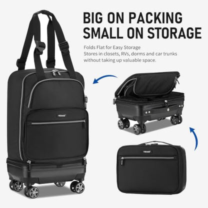 Verage Foldable Rolling Duffel Bag with Wheels, Expandable Travel Luggage - color: Black, size: Checked-In Pro (24-Inch Expands into 28-Inch)