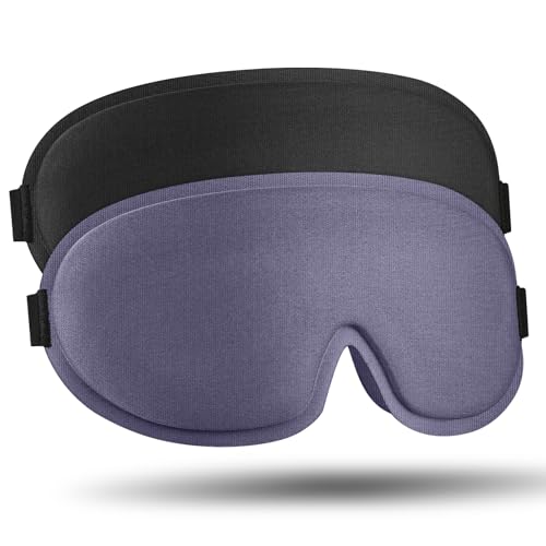 2 Pack Sleep Mask for Side Sleeper, Complete Light Blocking 3D Sleeping Eye Mask, Soft Breathable Eye Cover for Women Men, Travel, Nap, Relaxing Zero Pressure Night Blindfold (Black+Blue Grey) - color: Black+blue Grey