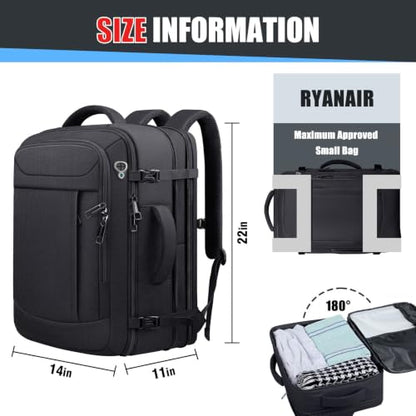 55L Travel Backpack, Carry On Backpack Fits 18.4-19" Laptop, Black - color: Black, size: 18.4 inch (22"x14"x10")