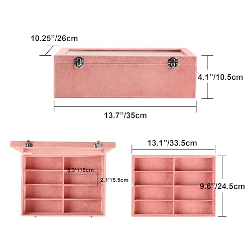 Frebeauty 16-Slot Sunglass Organizer Box,2 Layer Velvet Sunglasses Holder - color: Pink