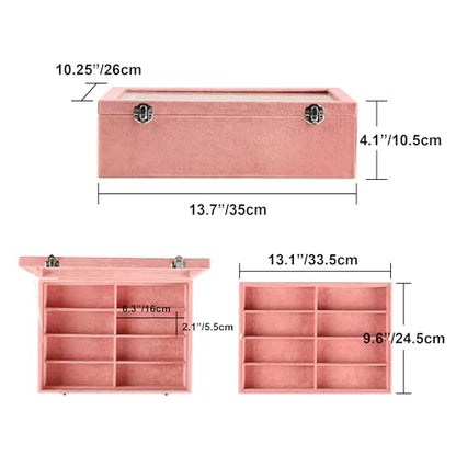 Frebeauty 16-Slot Sunglass Organizer Box,2 Layer Velvet Sunglasses Holder - color: Pink