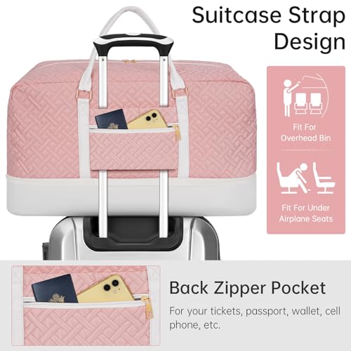 21" Weekender Bag Overnight Bag Travel Duffel Bag for Women - color: Pink & Beige, size: Large