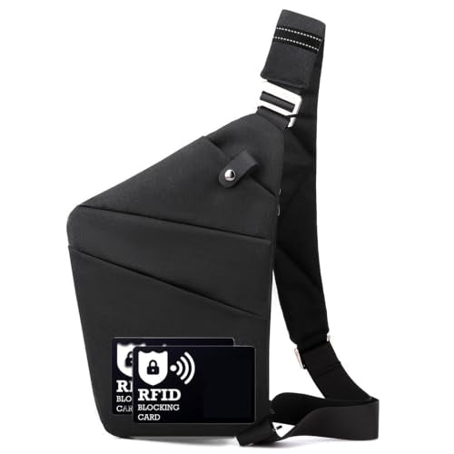 Anti Theft Crossbody Bags for Women Men, Multi-Pocket Shoulder Bag, Slim Sling Bags with 2 RFID Blocking Card (Right Shoulder-Black#2) - color: Right Shoulder-black#2