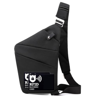 Anti Theft Crossbody Bags for Women Men, Multi-Pocket Shoulder Bag, Slim Sling Bags with 2 RFID Blocking Card (Right Shoulder-Black#2) - color: Right Shoulder-black#2