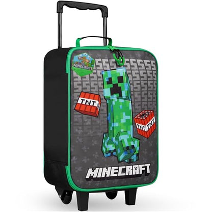 Minecraft Kids Luggage with Wheels Foldable Rolling Suitcase Creeper Travel Bag Vacation Weekend Trips Travel Essentials (L18.1inch x W11.8inch - 15L, Black)
