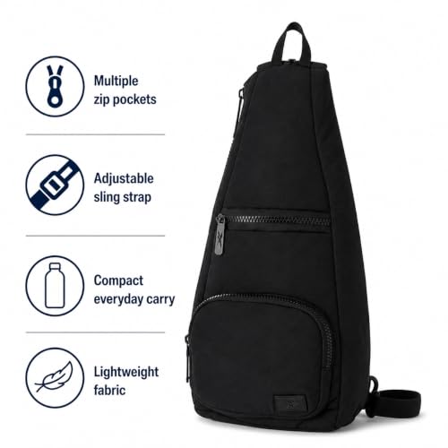 Reebok Crossbody Bags - Compact Multi-purpose Sling Bags for Women & Men - color: Maeve Black