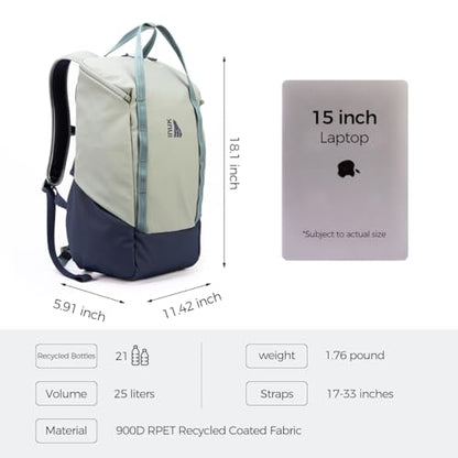 INUK Travel Laptop Backpack, 25L Recycled Waterproof Light Daypack - color: Sage Leaf