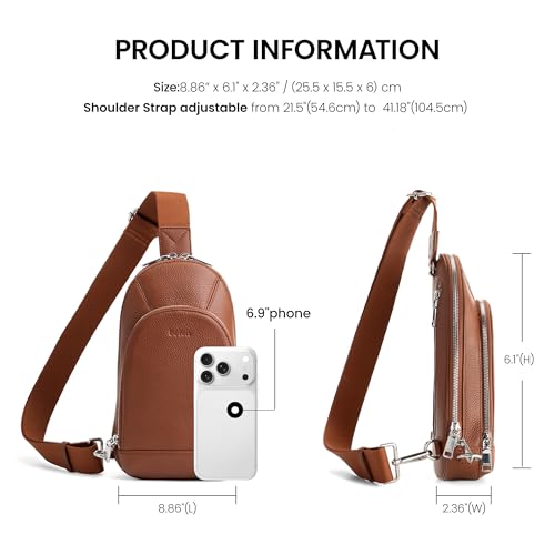 befen Genuine Leather Sling Bag for Women, Anti Theft Crossbody Chest Bags - color: Brown