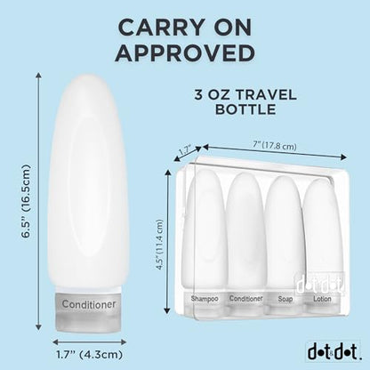 Dot&Dot Leak Proof Travel Bottles - Tubes for Liquid TSA Approved 3oz Silicone Toiletries Travel Shampoo & Conditioner Containers with Labels - color: 3oz 4pc - All White