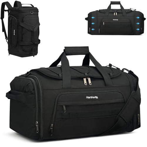 Hanke Duffle Bag for Travel, Dual Expandable 45L-55L Weekender Bags, Black - color: Black