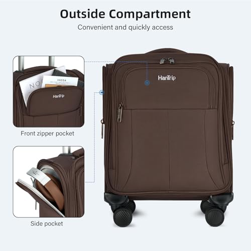 HanTrip 16 Inch Underseat Mini Carry On Luggage with Spinner Wheels, Coffee - color: Coffee