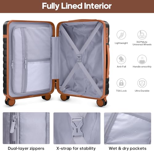 UKEIN Luggage Sets 3Piece, Carry On Luggage 20in Suitcase Set With Backpack - color: Black Brown, size: 3 piece set (BP/20inch)