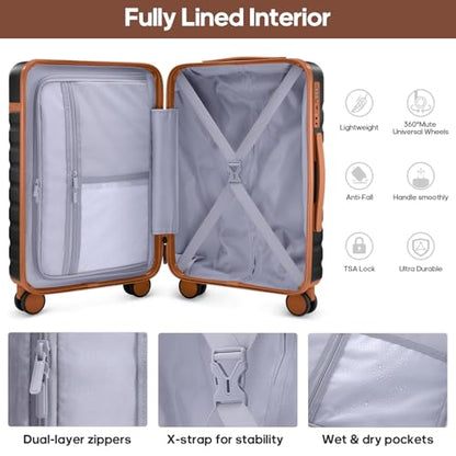 UKEIN Luggage Sets 3Piece, Carry On Luggage 20in Suitcase Set With Backpack - color: Black Brown, size: 3 piece set (BP/20inch)