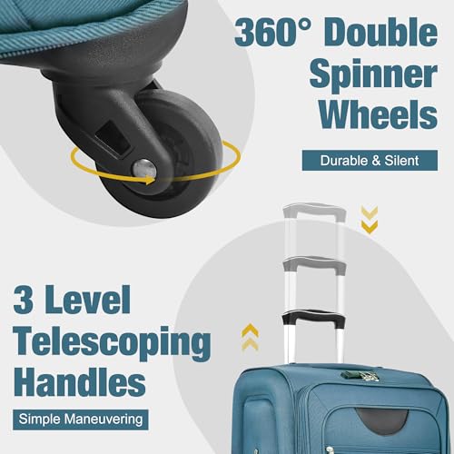 Softside Expandable Luggage Set - 3-Piece Suitcase Set with Upright Spinner and Duffel Bag, Lightweight Travel Softshell