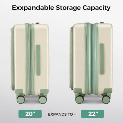 Carry on Luggage Top opening Suitcases, Expandable with Cup&Phone Holder and USB Charging Port,Hardside with Front Pocket Rolling Suitcases with Spinner Wheels & YKK Zippers (Beige, 20 Inch) - color: Beige