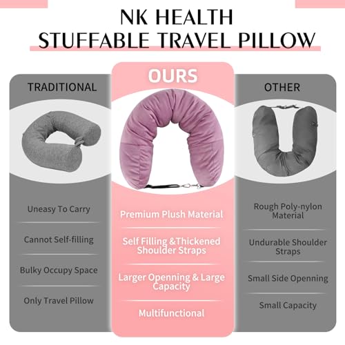 Stuffable Neck Pillow for Travel, Packable Neck Pillow (Pink) - color: Pink