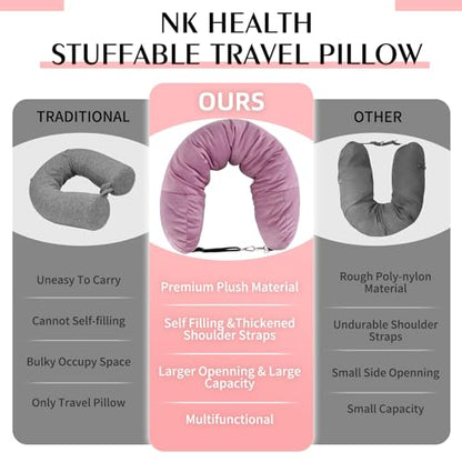Stuffable Neck Pillow for Travel, Packable Neck Pillow (Pink) - color: Pink
