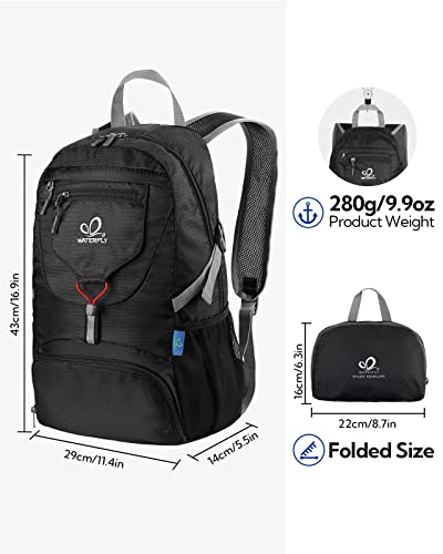 WATERFLY Small Lightweight Packable Backpack: 20l Hiking Daypack Man Woman - color: Black