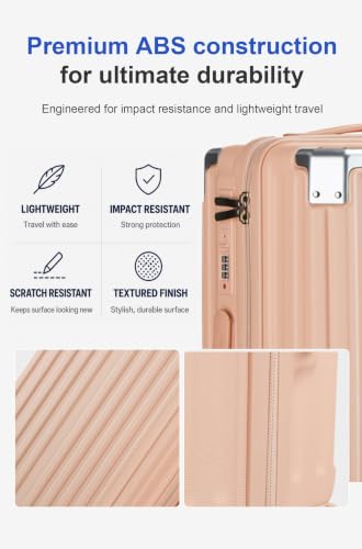 3-Piece ABS Hardside Luggage Set, 20/24/28 Inch Luggage with Quiet Spinner Wheels, Pink - color: B ++ Pink