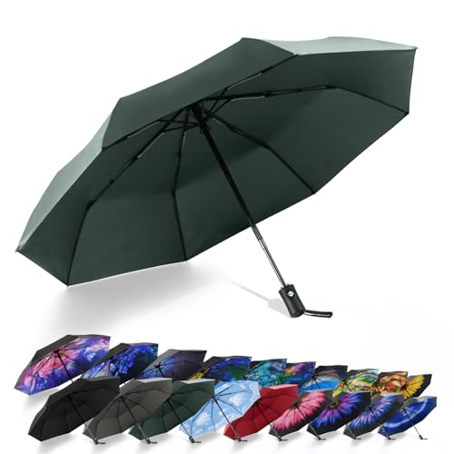 SY COMPACT Travel Umbrella - Windproof Automatic Compact Umbrellas for Rain - color: Dark green